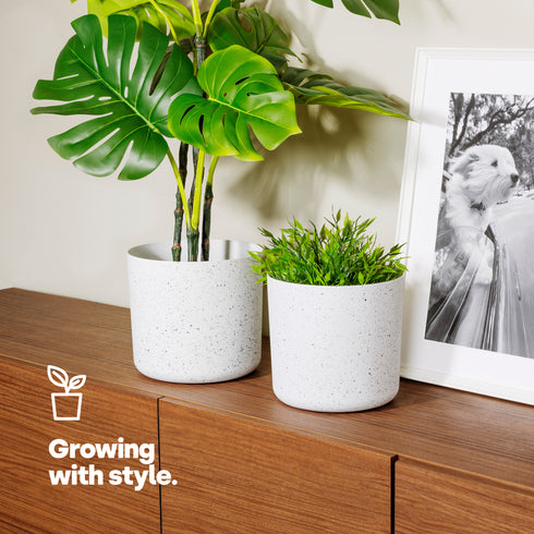 22cm Round Sandstone Plastic Plant Pot White - Set of 2